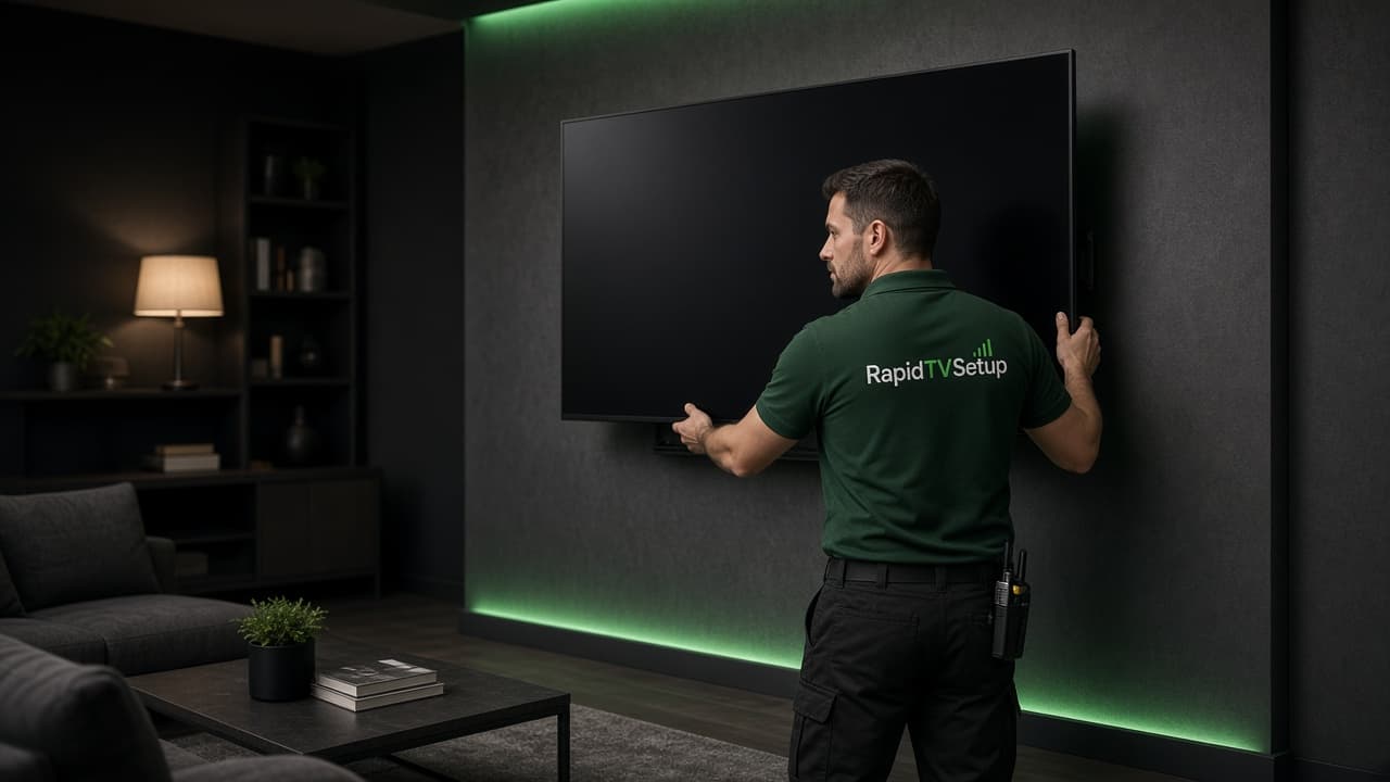RapidTVSetup technician mounting TV