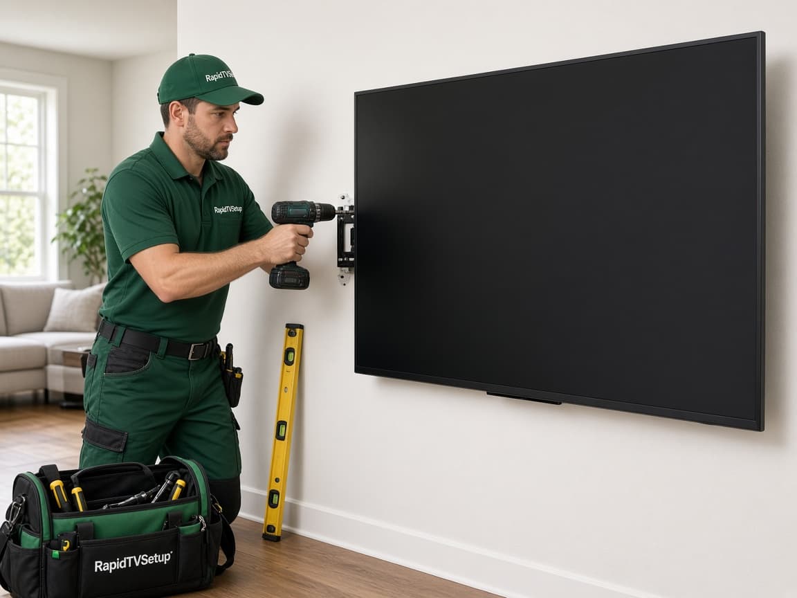 RapidTVSetup technician mounting TV on wall